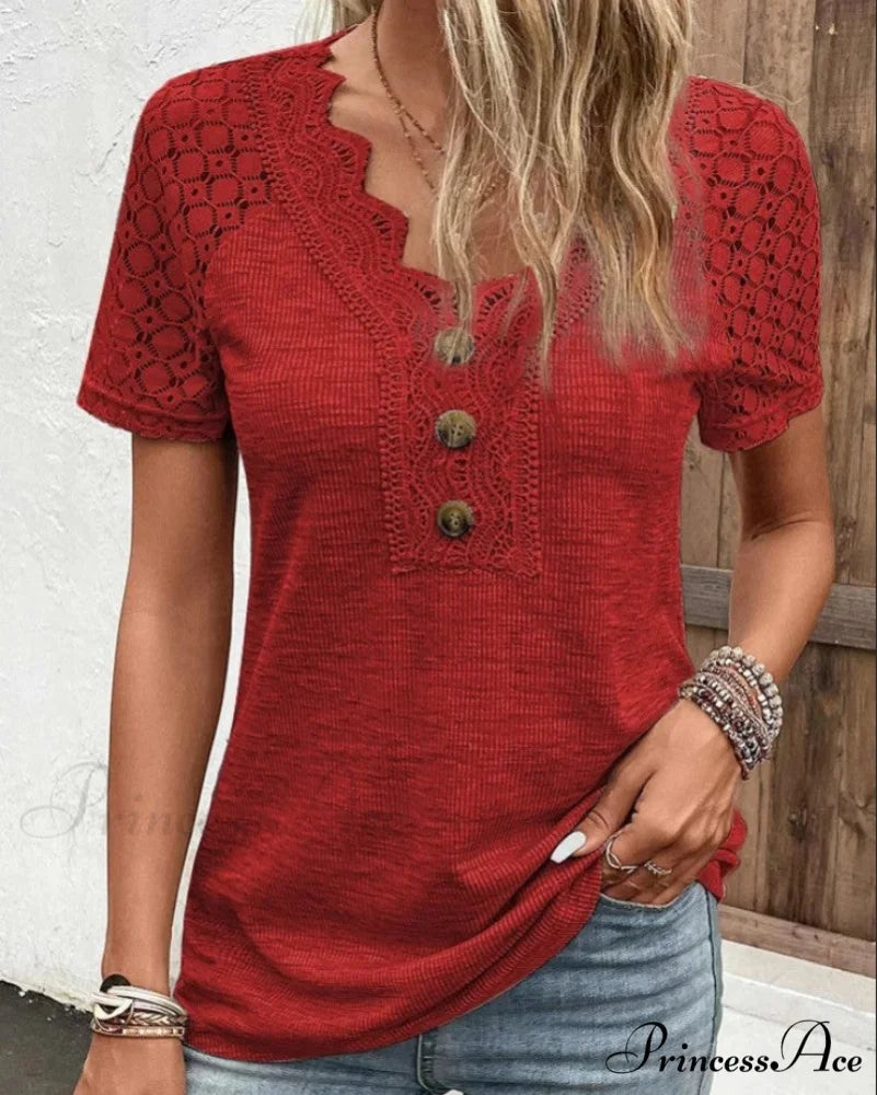 Arm Brief Lace T Shirt Red / S