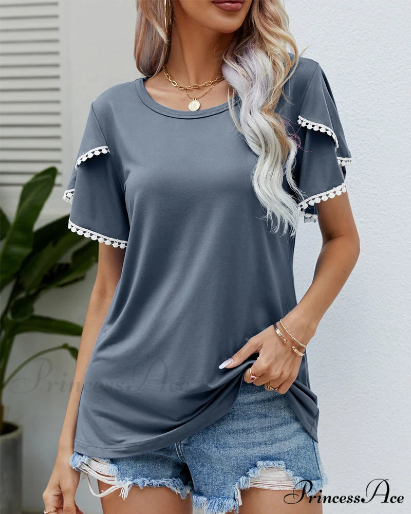Arm Brief Neck Round T-shirt Gray / S