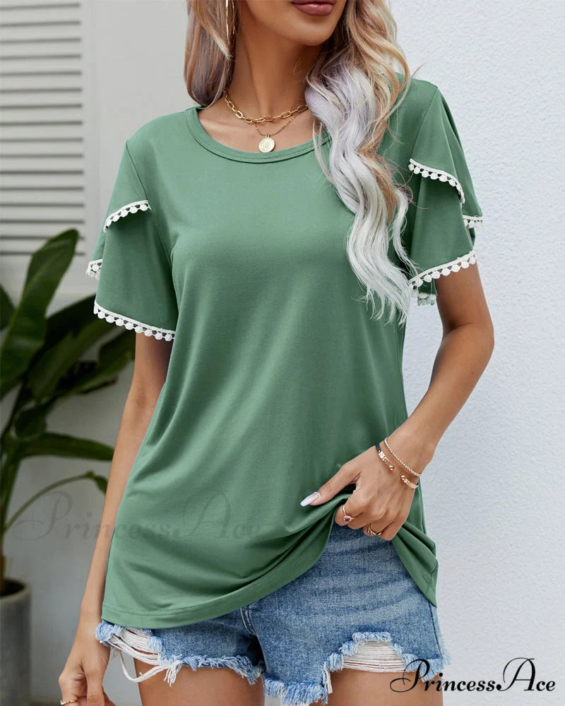 Arm Brief Neck Round T-shirt Green / S