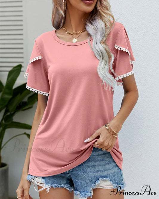Arm Brief Neck Round T-shirt Pink / S