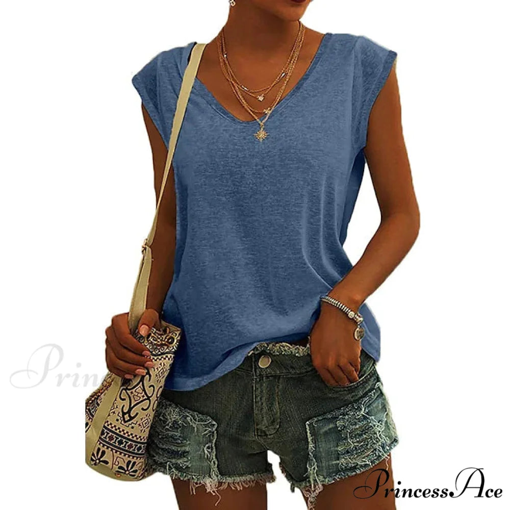 Arm Casual Women’s Cap Tank Loose Fit Top Blue / S