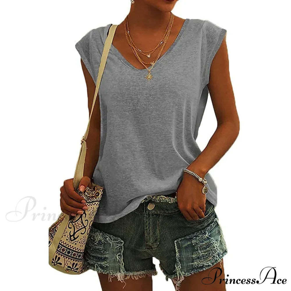 Arm Casual Women’s Cap Tank Loose Fit Top Gray / S