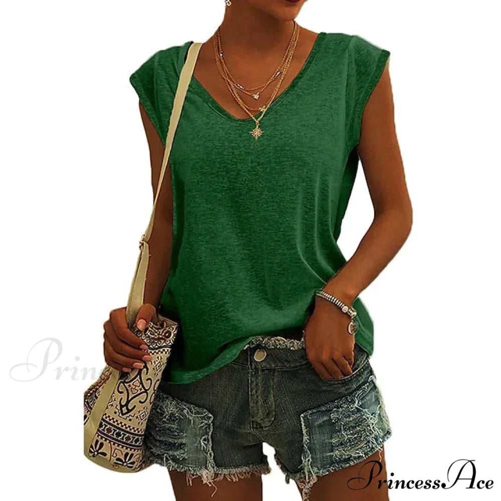 Arm Casual Women’s Cap Tank Loose Fit Top Green / S