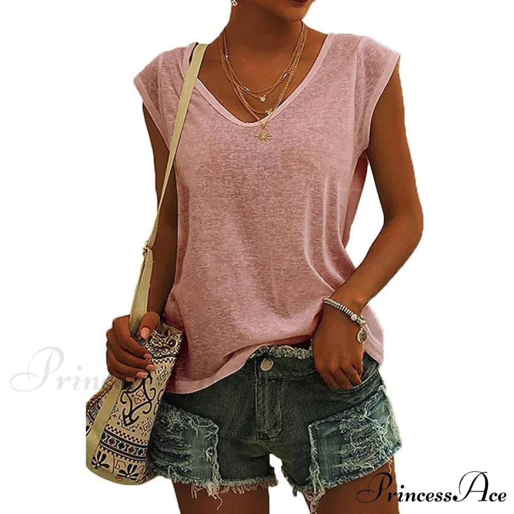Arm Casual Women’s Cap Tank Loose Fit Top Pink / S