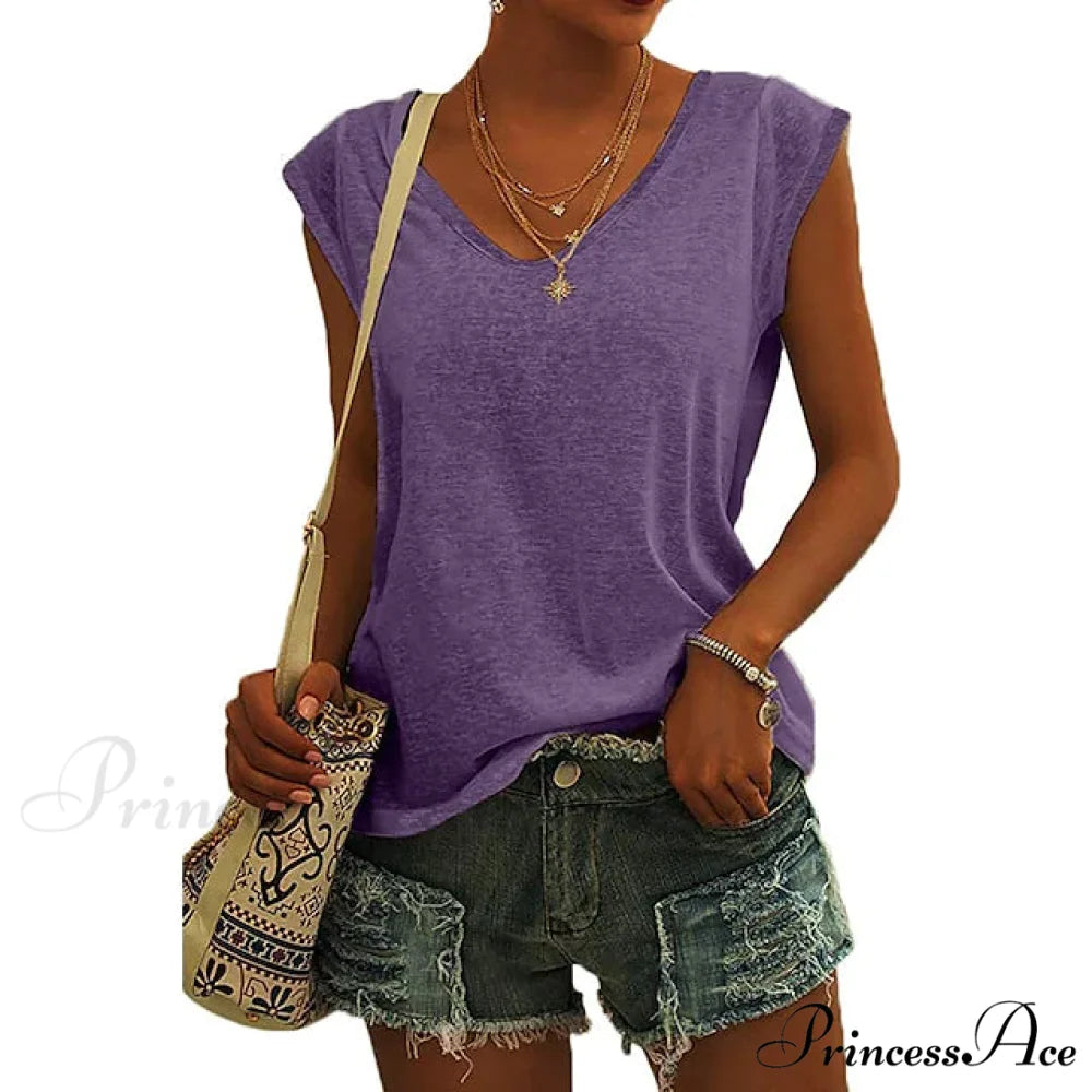 Arm Casual Women’s Cap Tank Loose Fit Top Purple / S