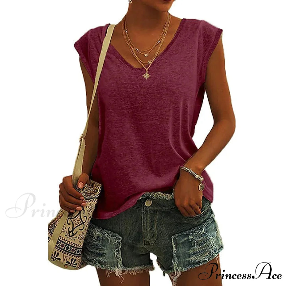 Arm Casual Women’s Cap Tank Loose Fit Top Wine Red / S