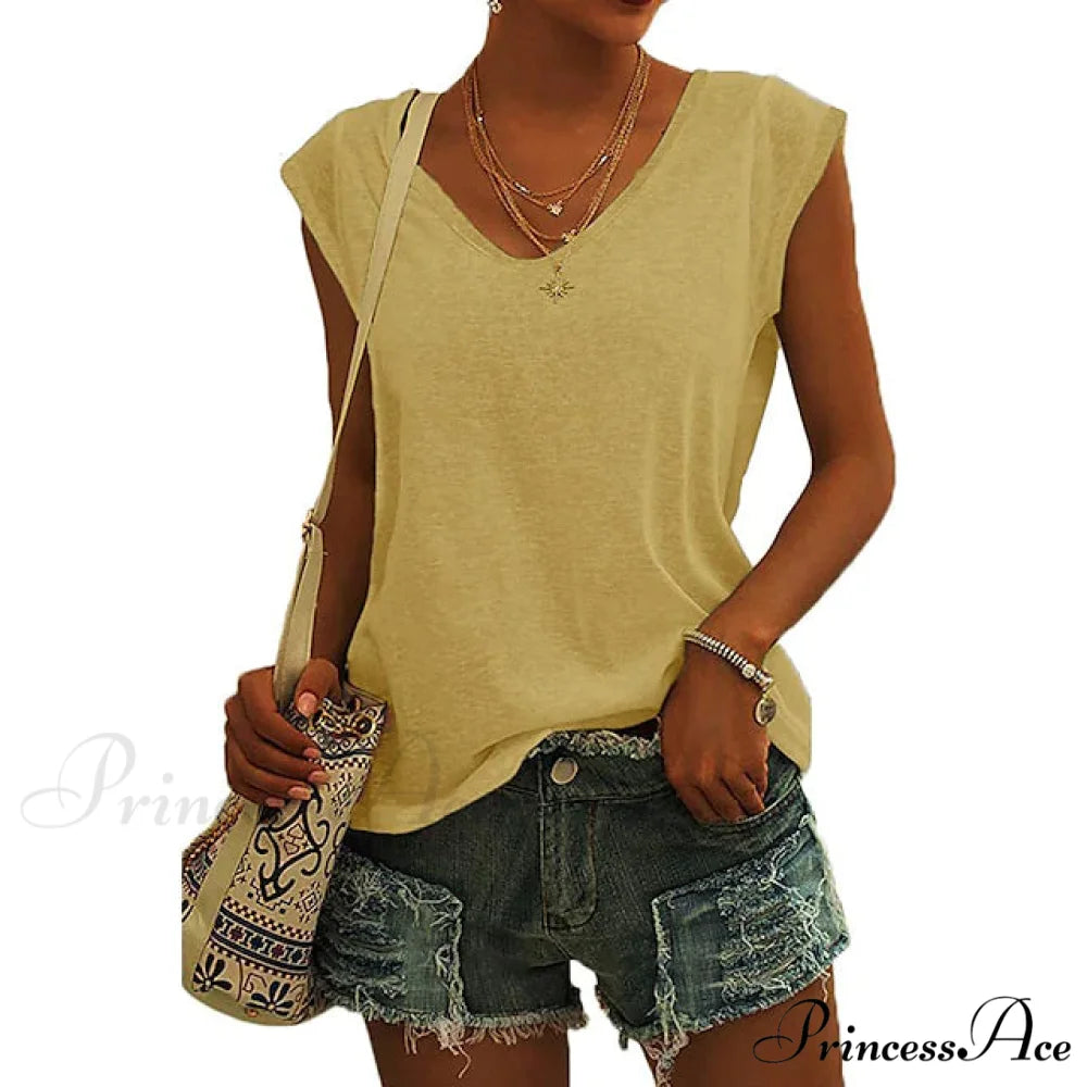 Arm Casual Women’s Cap Tank Loose Fit Top Yellow / S