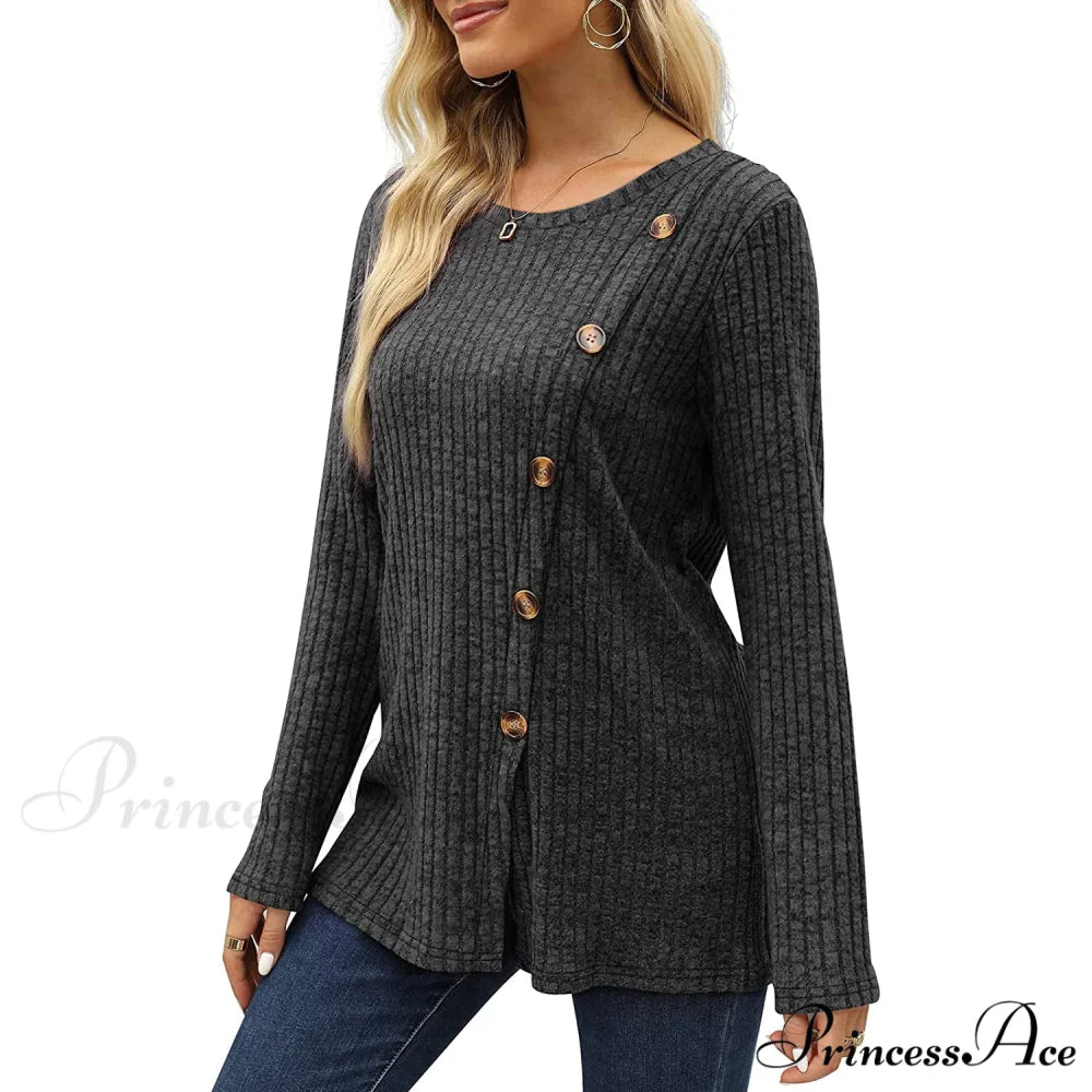 Arm Crew for Top with Neck Buttons Side Long Tunic Women