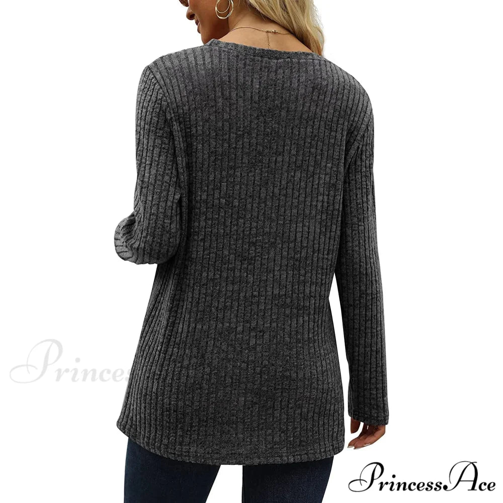 Arm Crew for Top with Neck Buttons Side Long Tunic Women