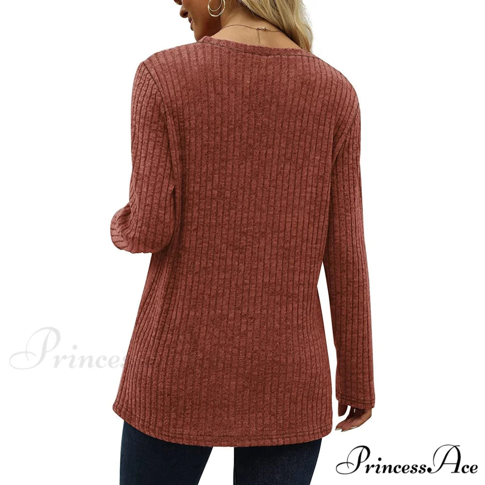 Arm Crew for Top with Neck Buttons Side Long Tunic Women