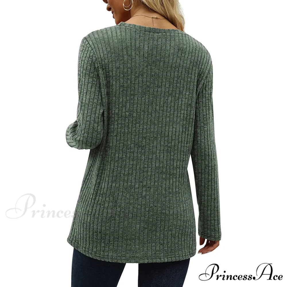 Arm Crew for Top with Neck Buttons Side Long Tunic Women