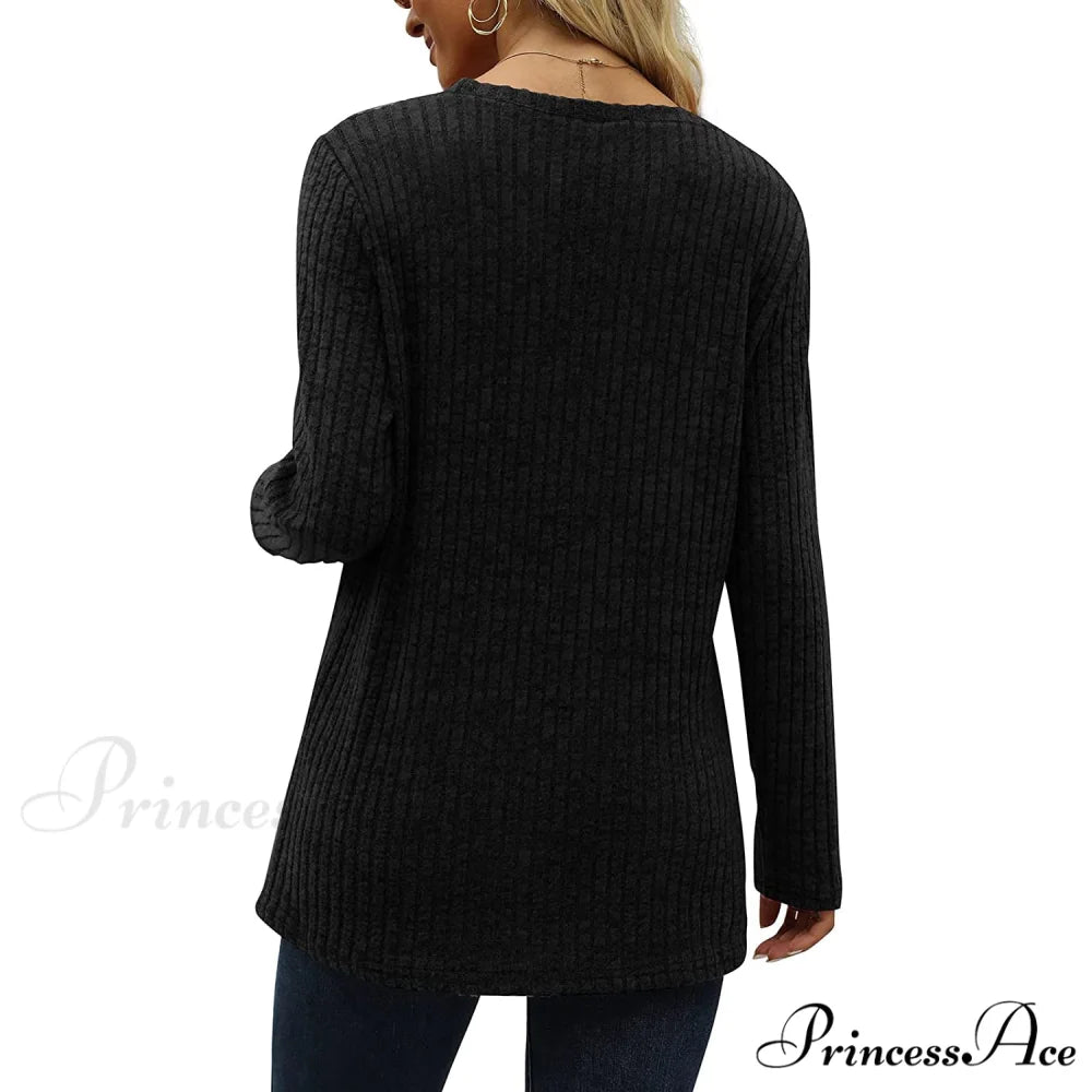 Arm Crew for Top with Neck Buttons Side Long Tunic Women