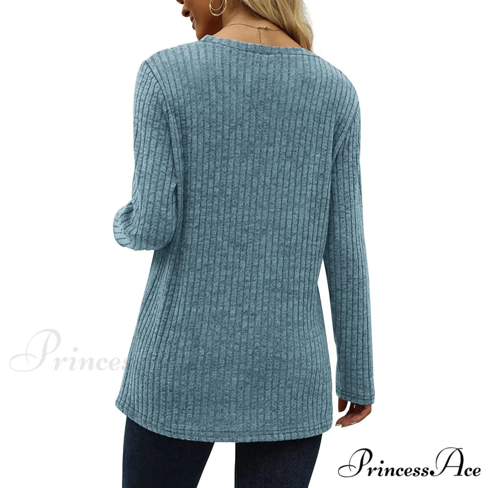 Arm Crew for Top with Neck Buttons Side Long Tunic Women