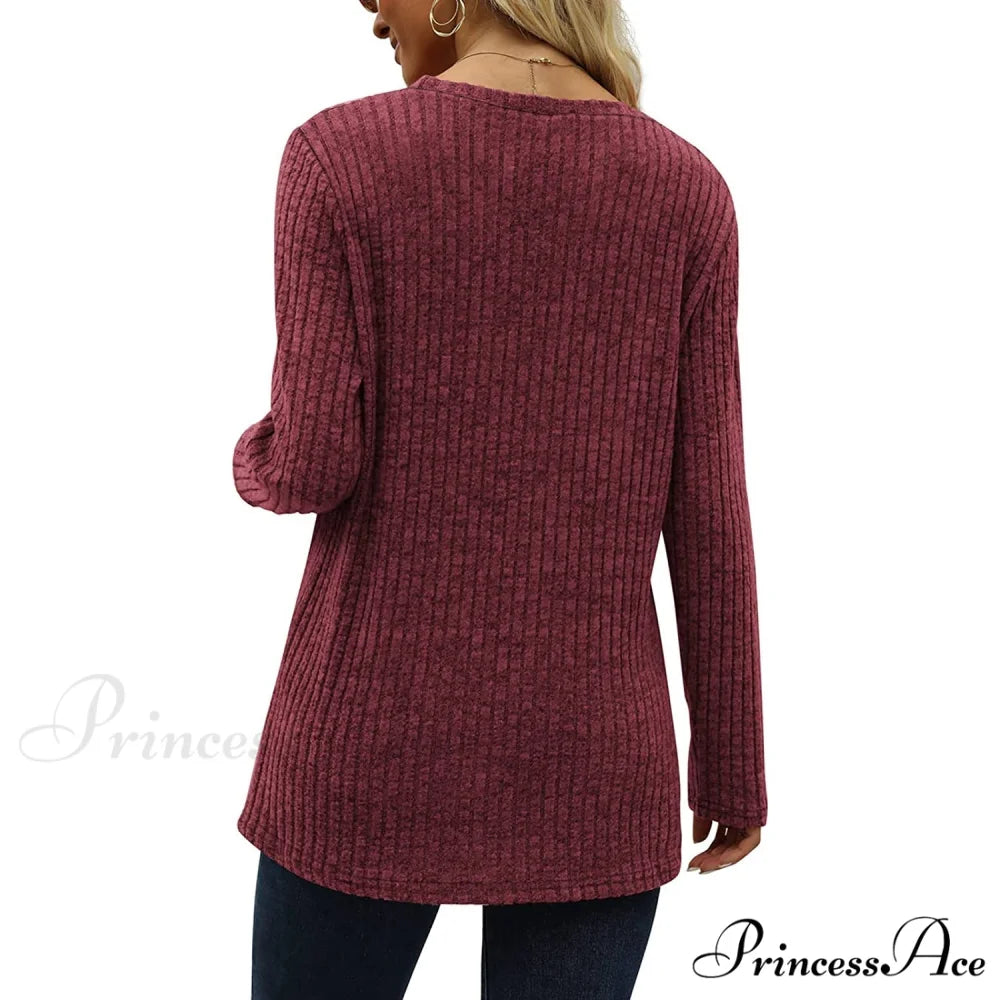 Arm Crew for Top with Neck Buttons Side Long Tunic Women