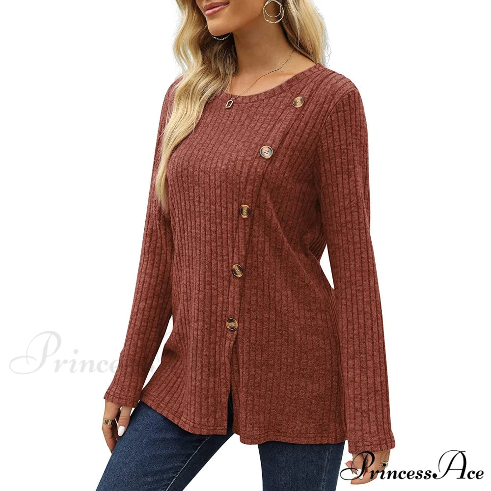 Arm Crew for Top with Neck Buttons Side Long Tunic Women