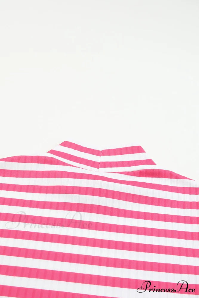 Arm Design Long Textured Pink Knit Striped Tee