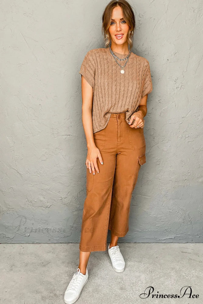 Arm French Knit Beige Brief Cable Sweater