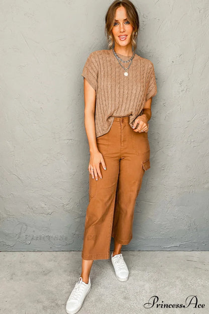 Arm French Knit Beige Brief Cable Sweater