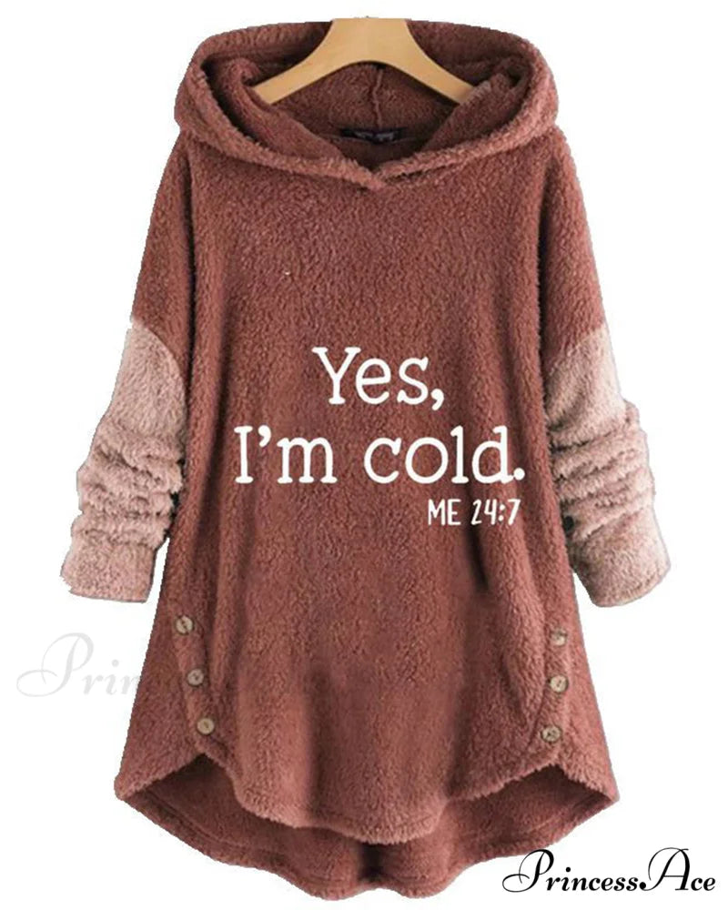 Arm Long Hoodie Top Tunic Casual with Print Red / S