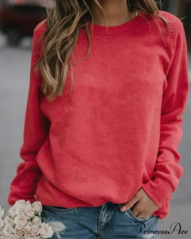 Arm Neck Long Round Sweatshirt Red / S