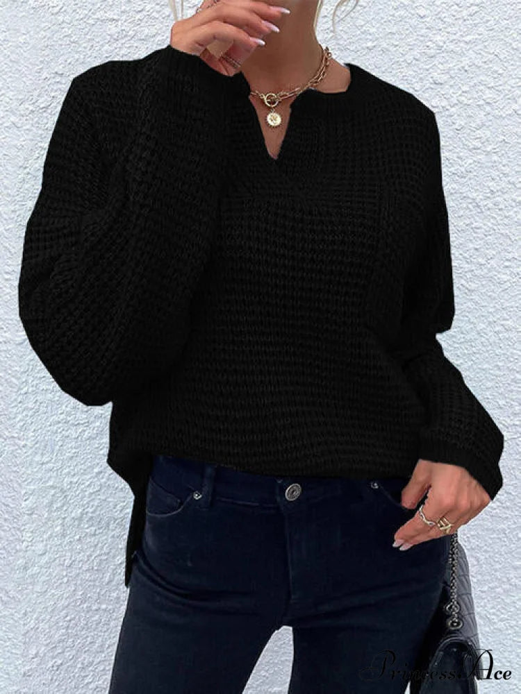 Arm Notched with Long Sweater Detail Black / S