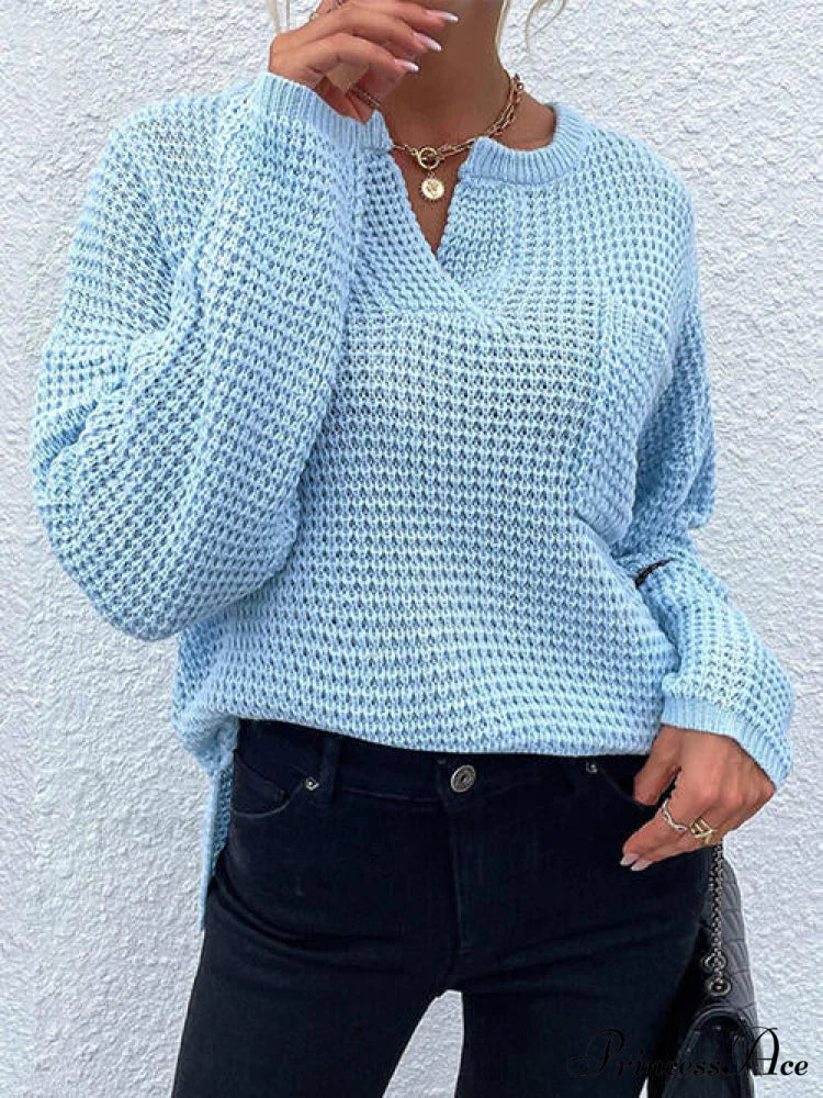 Arm Notched with Long Sweater Detail Pastel Blue / S