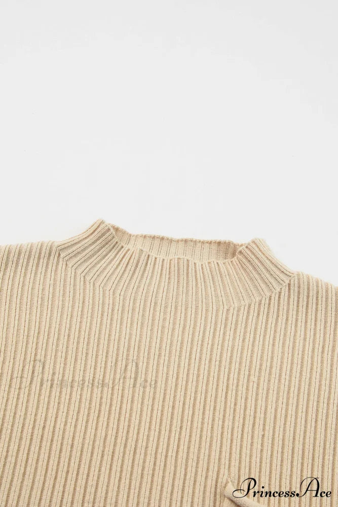 Arm Oatmeal Brief Knit Patch Ribbed with Sweater Pocket