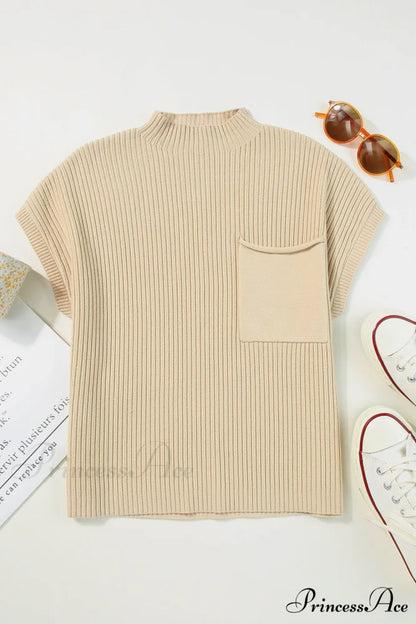 Arm Oatmeal Brief Knit Patch Ribbed with Sweater Pocket