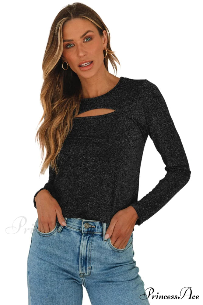 Arm Out in Top Long Metallic Cut Sparkle Black