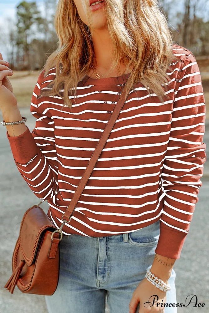 Arm Striped Long Top Red Orange / S