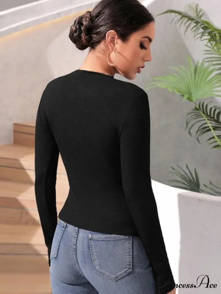 Arm T-Shirt Round Ruched with Long Neck