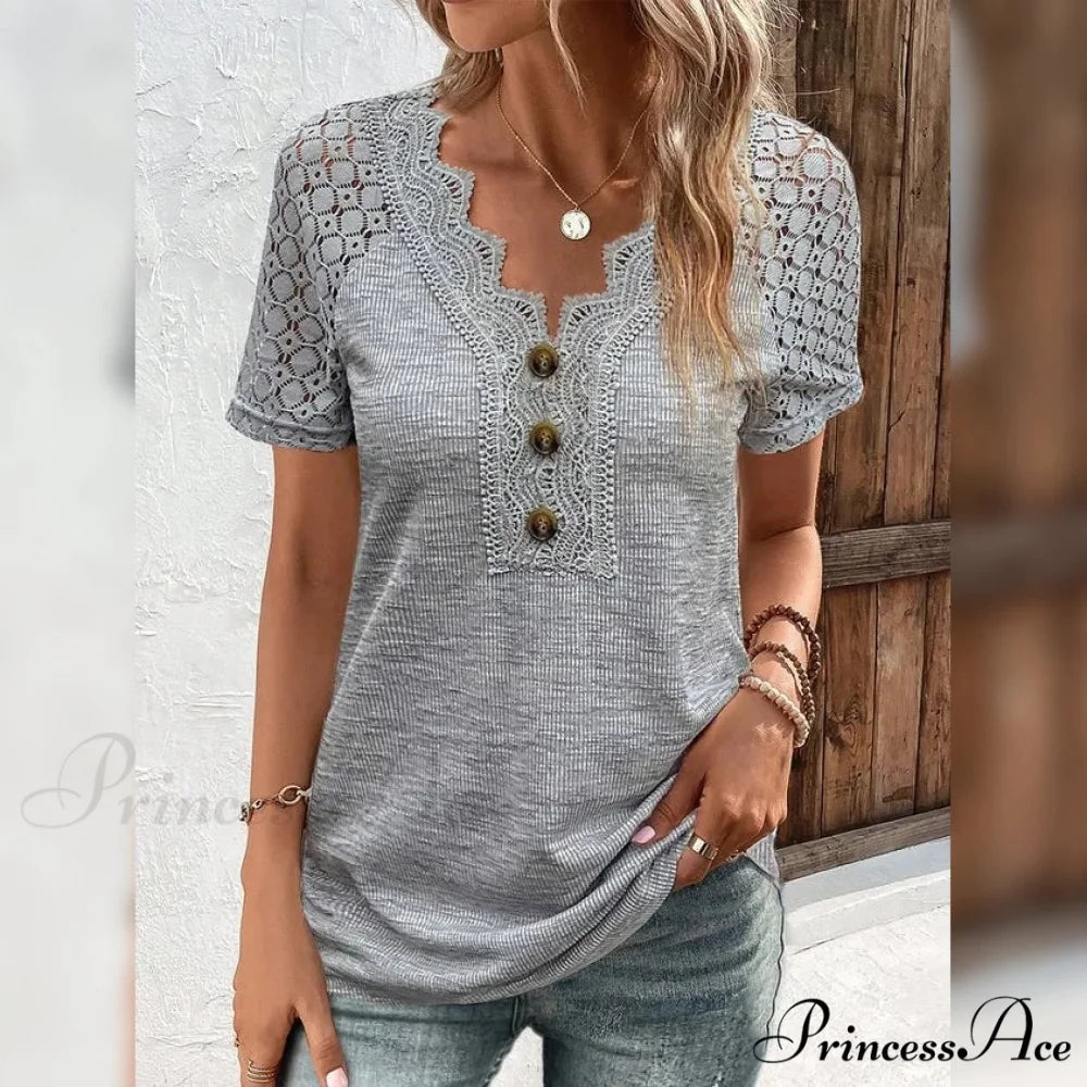 Arm Women’s Brief Button Lace T-Shirt Gray / S