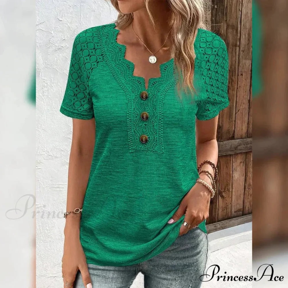 Arm Women’s Brief Button Lace T-Shirt Green / S
