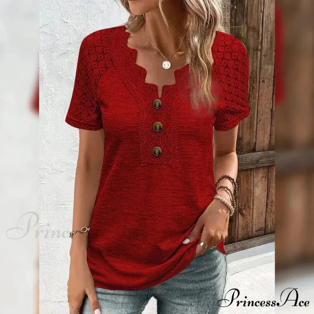 Arm Women’s Brief Button Lace T-Shirt Red / S