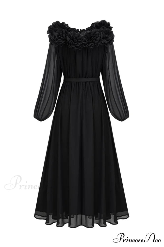 Ascella Flower Stylish Shoulder Maxi Dress