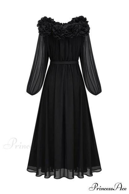 Ascella Flower Stylish Shoulder Maxi Dress