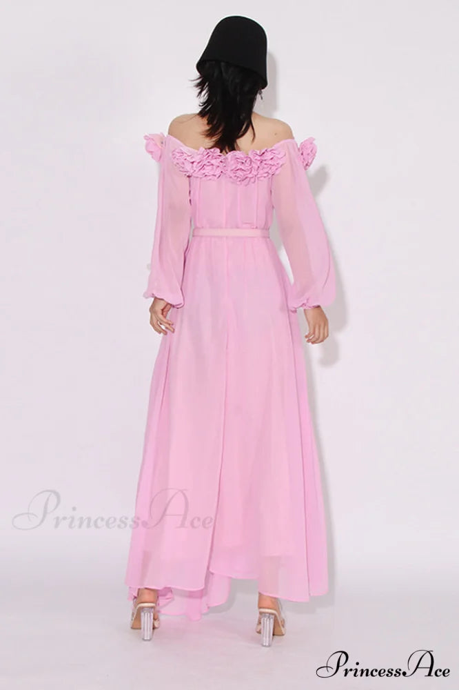Ascella Flower Stylish Shoulder Maxi Dress