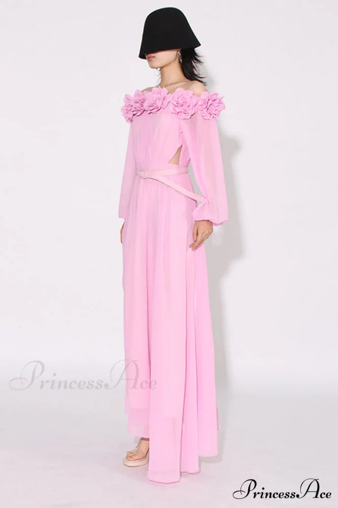 Ascella Flower Stylish Shoulder Maxi Dress