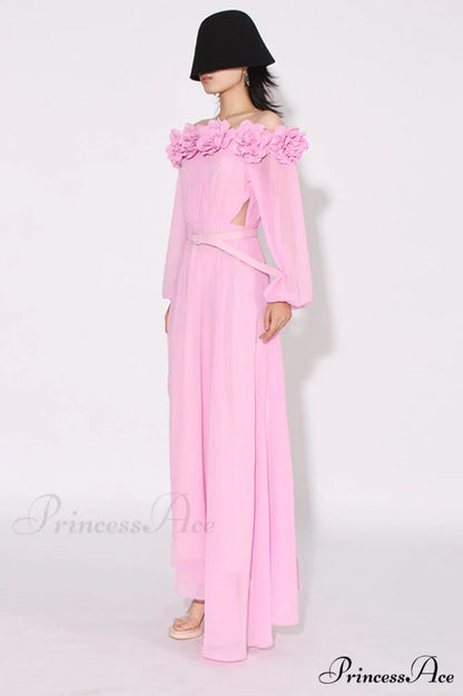 Ascella Flower Stylish Shoulder Maxi Dress