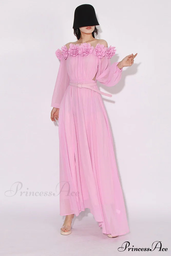 Ascella Flower Stylish Shoulder Maxi Dress