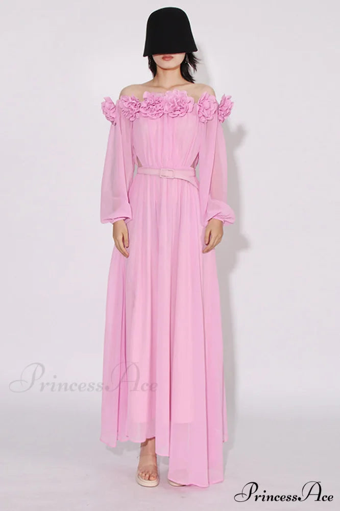 Ascella Flower Stylish Shoulder Maxi Dress