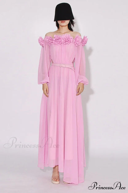 Ascella Flower Stylish Shoulder Maxi Dress