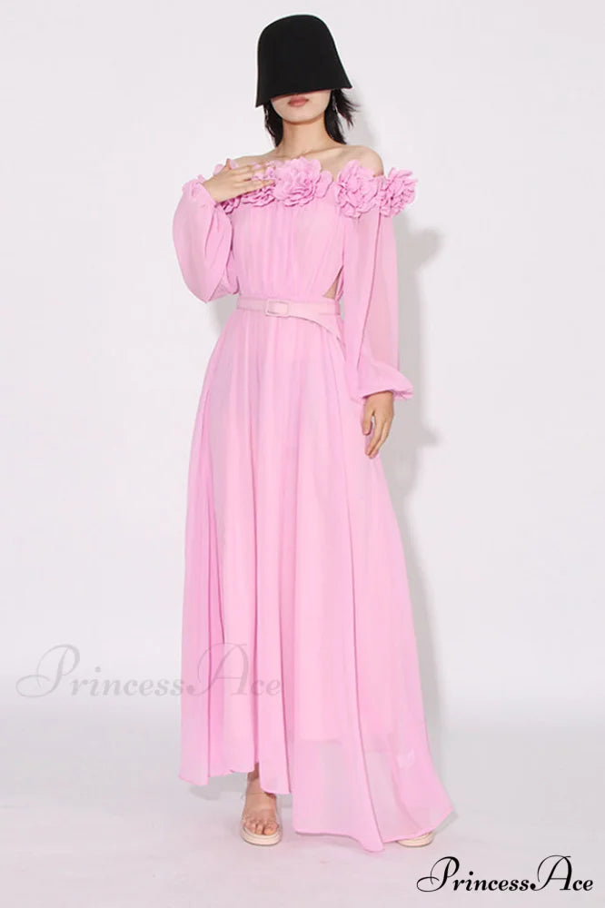 Ascella Flower Stylish Shoulder Maxi Dress