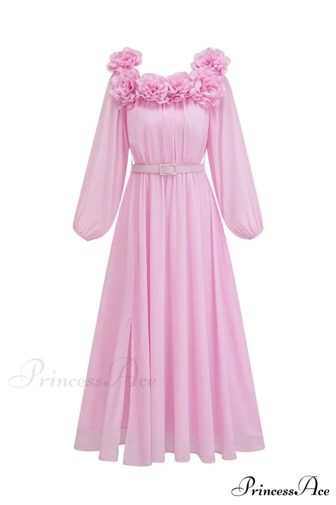 Ascella Flower Stylish Shoulder Maxi Dress S / Pink