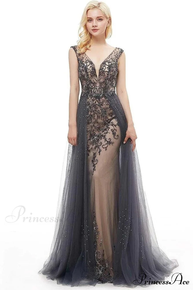 Asheville Embellished Graceful Backless Maxi Dress Gray / 2