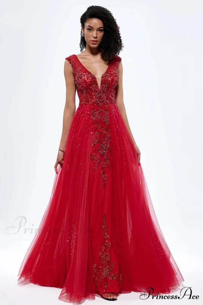 Asheville Embellished Graceful Backless Maxi Dress Red / 2