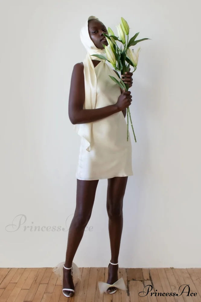 Astrella Neck Wrap Charming Midi A-Line Dress