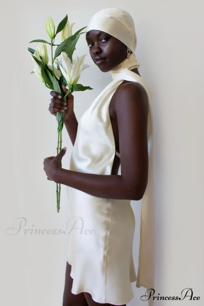 Astrella Neck Wrap Charming Midi A-Line Dress L / Ivory