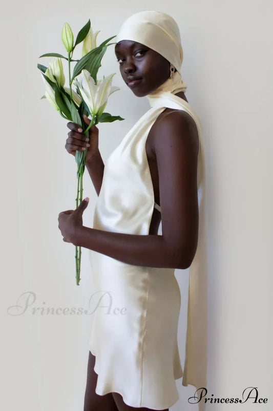 Astrella Neck Wrap Charming Midi A-Line Dress L / Ivory