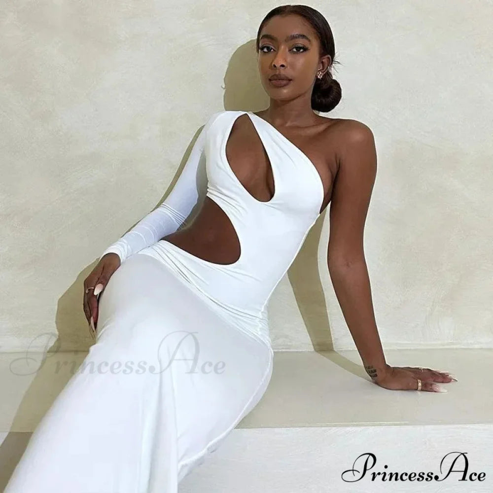 Asymmetric Cut Out Maxi Dress WHITE / S